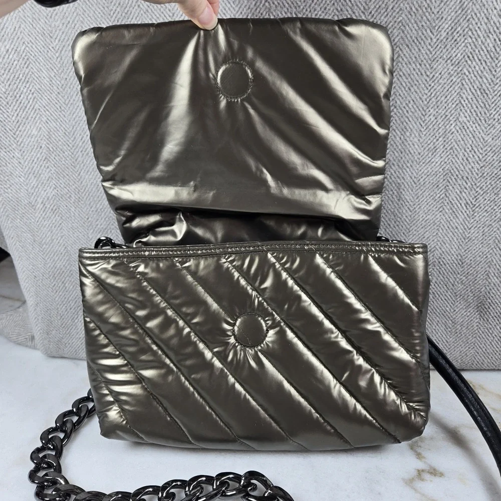 THINK ROLYN Quilted Puffer Bar Bag Metallic Bronze/Gilded Bronze Gunmetal Chain